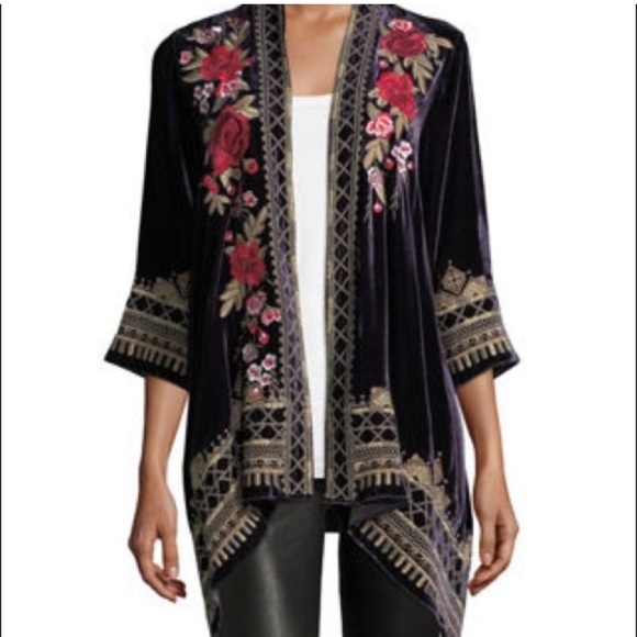 Johnny Was Sweaters - ⭐️NWT JOHNNY WAS Meri Embroidered Velvet Draped Cardigan⭐️